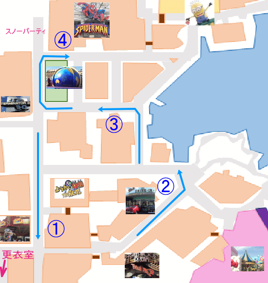 ミニオンウォーターパレードのマップ